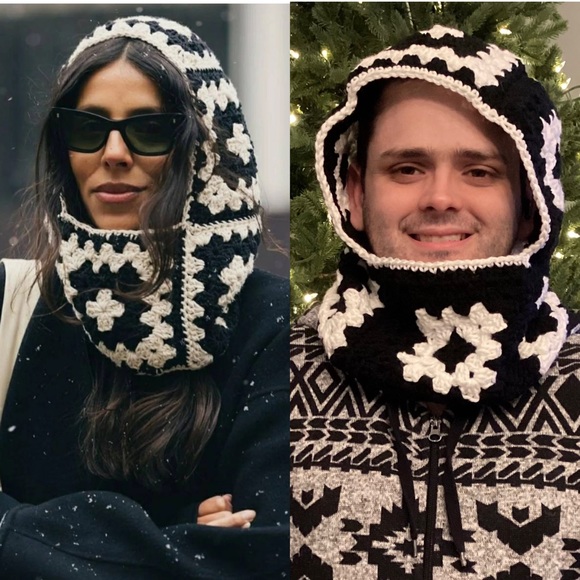 ShopGirlRia Accessories - Black & White Crochet Balaclava